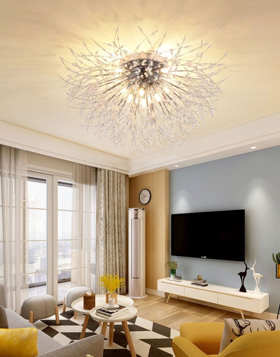 Plafondlampen-Kristallen-kroonluchter-6 lampen-G9-moderne-LED-vuurwerkplafondlamp-Ø 50 cm-silver-plafondverlichting-voor slaapkamer- （Bevat geen lichtbron）