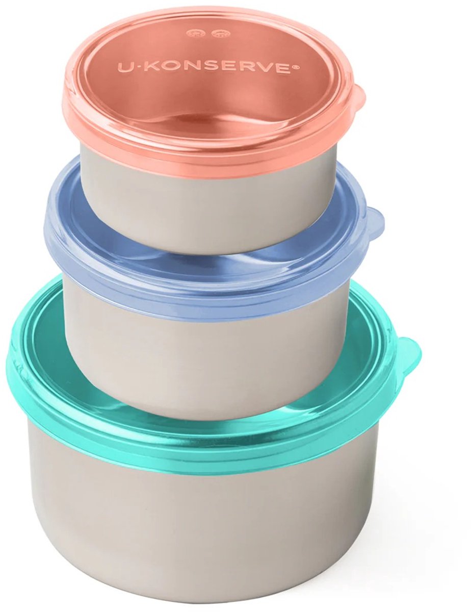 U-Konserve - Nesting Trio - Ronde RVS Voedselcontainers met Siliconen Deksel (set van 3) - Tropical Sky