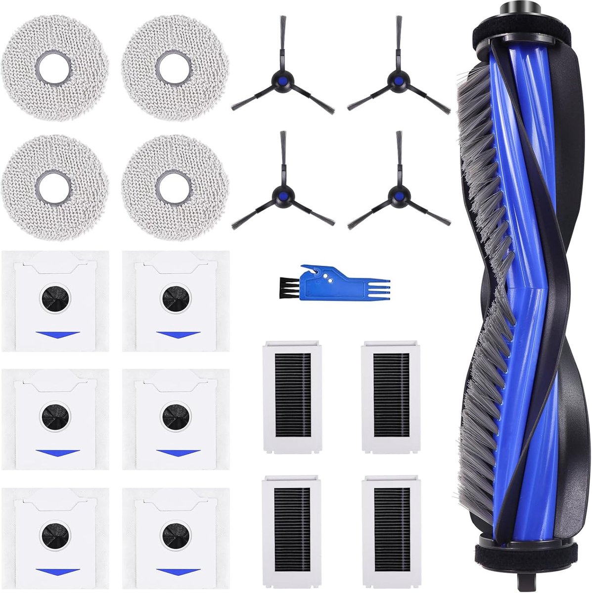 Accessoires Geschikt voor Ecovacs Deebot N30 Pro Omni-stofzuiger, 1 hoofdborstel, 4 reinigingsdoeken, 4 zijborstels, 4 HEPA-filters, 6 stofzakken, 1 reinigingsgereedschap