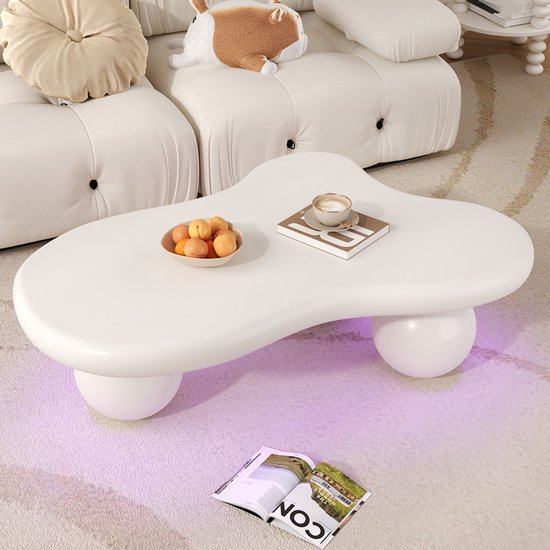 Table basse Witte Komhtom au design nuage avec éclairage LED – 16 coloris au choix. Table basse au design nuage, pieds ronds, un ajout élégant à un salon moderne ou à une chambre d'enfant.