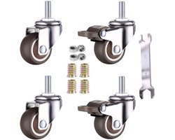 GEOCANG Set van 4 zwenkwielen voor meubels, 32 mm, M6 x 15 mm schroefdraad, met rem tot 15 kg per wiel, zachte rubberen meubelwielen (32 mm - met rem)