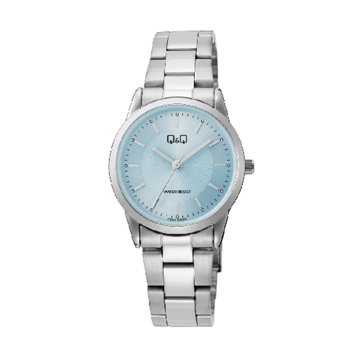 QQ-model c09a-024py-dameshorloge-zilverkleurig-lichtblauwe wijzerplaat-3 atm waterdicht-diameter 30 mm