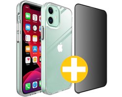 Hoesje en Privacy Screenprotector Combi Geschikt Voor iPhone 12 Mini - Transparant Hoesje + Privacy Glas