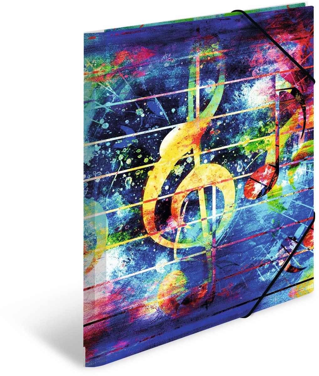 HERMA A4 mappen muziekset, 3-delig, kinderhoekmappen van kunststof met kunstmotief, elastiek, binnenkleppen en binnenopdruk voor jongens en meisjes