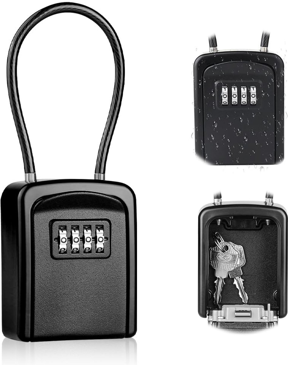 Riisoyu sleutelkluis met afneembare kabel, sleutelkluis met 4-cijferige combinatiecode, waterdichte sleutelkast, combinatiesleutelkluis voor thuis, garage en school.