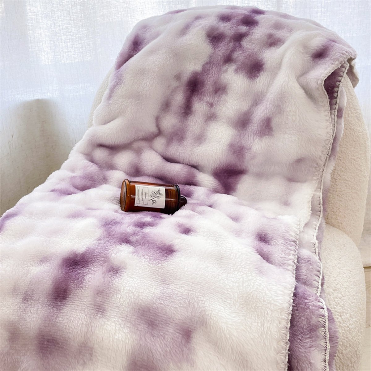 Bubbel fleece deken 150x200 cm – Extra zacht & warm – Plaid voor bank en bed – Paars/Wit