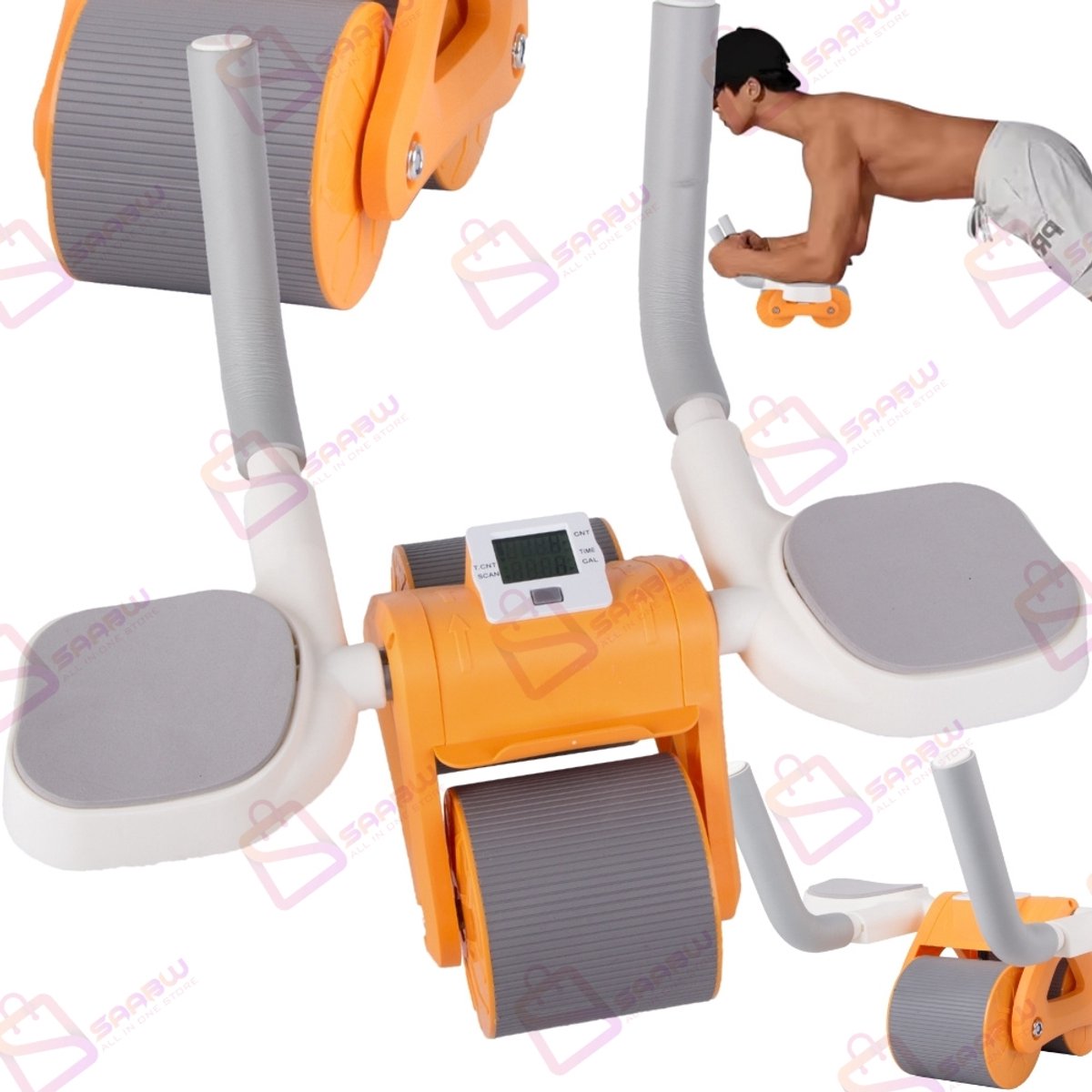 Dubbele Buikspierwiel met LCD-Teller – ab roller met Trainingscomputer – Anti-slip Handgrepen ab wheel – buikspiertrainers – buiktrainer – 72524