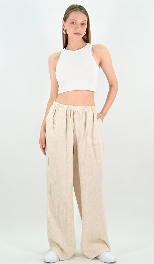 YesMooi - Pantalon ample oversize en lin mélangé - Beige clair - S (36)