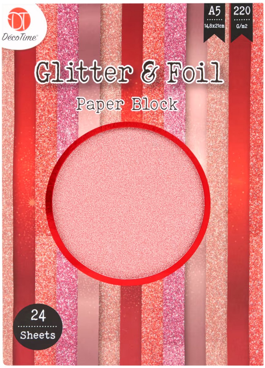 A5 Glitter Papier en Metallic Folie 24 stuks Rood/Roze Kleuren - Glitterkarton - Glitterpapier - Knutselpapier - Knutselkarton