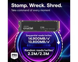 Crucial T710 | 1TB NVMe SSD | M.2 | Gen5 | 14.500MB/s Lezen | 12.700MB/s Schrijven