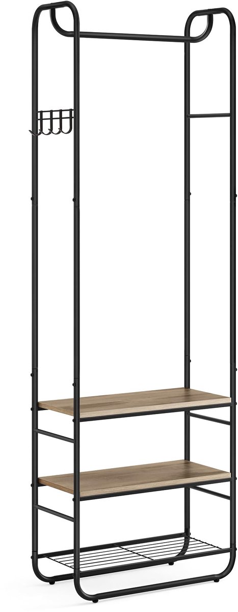 Unyqoos Garderobe en Kledingrek met Schoenenplanken voor Slaapkamer of Hal in Scandinavische Stijl inktzwart + camelbruin