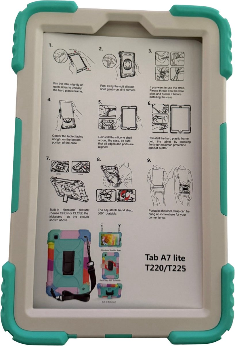 Samsung Galaxy Tab A7 Lite Hoes T220/T225 stand + halsband Mint groen