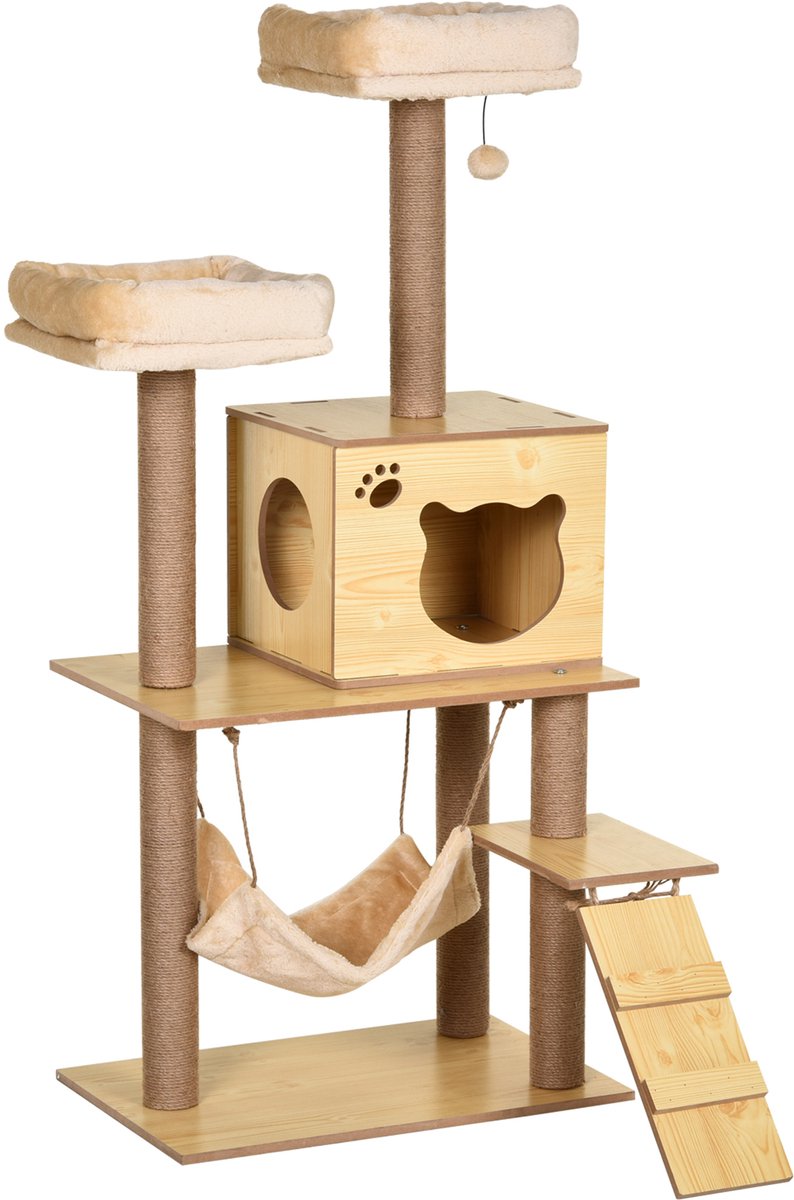 PawHut-kattenboom-hout-60x40x130cm-beige