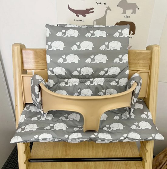 Stoelverkleiner olifanten - kussenset olifant grijs - stoelverkleiner voor stokke tripp trapp - kinderstoel verkleiner - stoel kussen — afbeelding 3