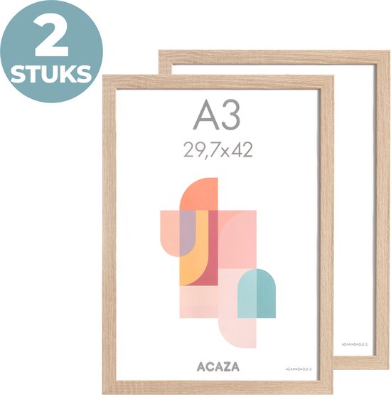 ACAZA Fotolijst - Fotokader - Fotolijst A3 - Fotokader A3 - 29,7 x 42 cm - Set van 2 - MDF Hout - Lichte Eik