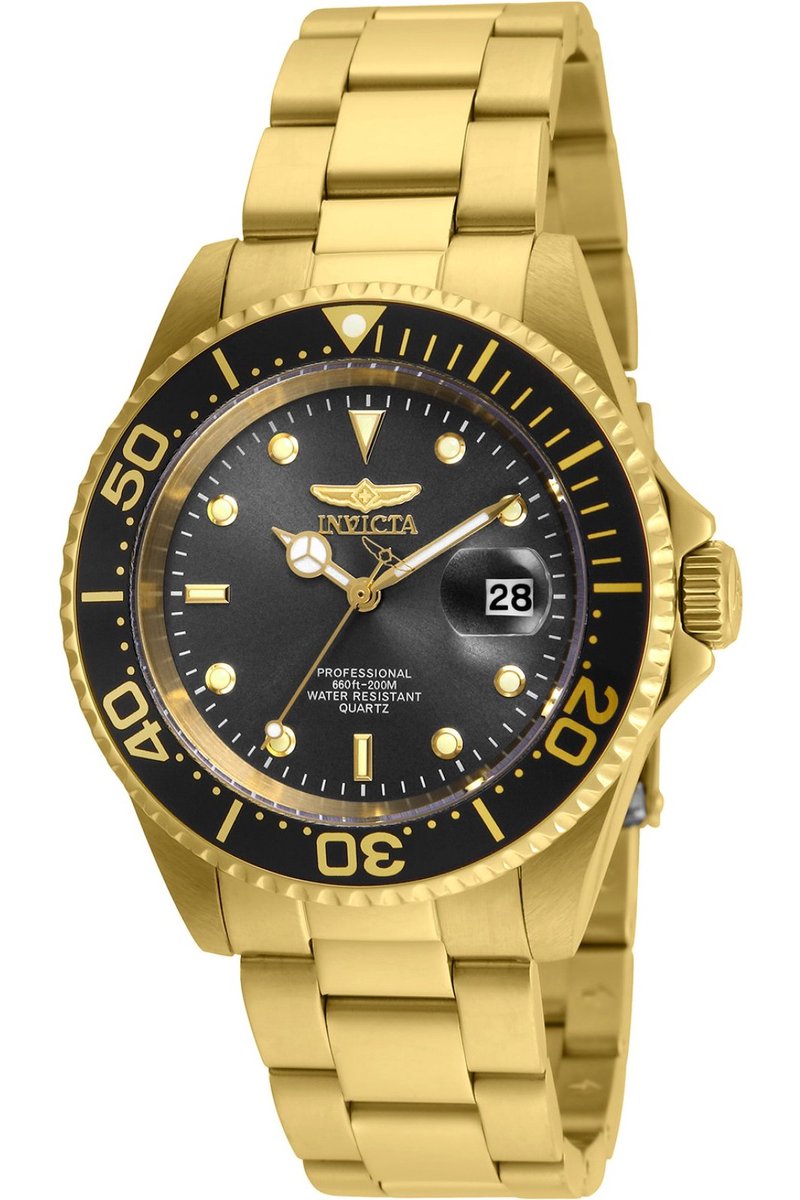 Invicta Pro Diver 24949 Heren Horloge - Waterdicht - Analoog - Quartz Uurwerk - Roestvrij Staal met zwarte Wijzerplaat - 40mm