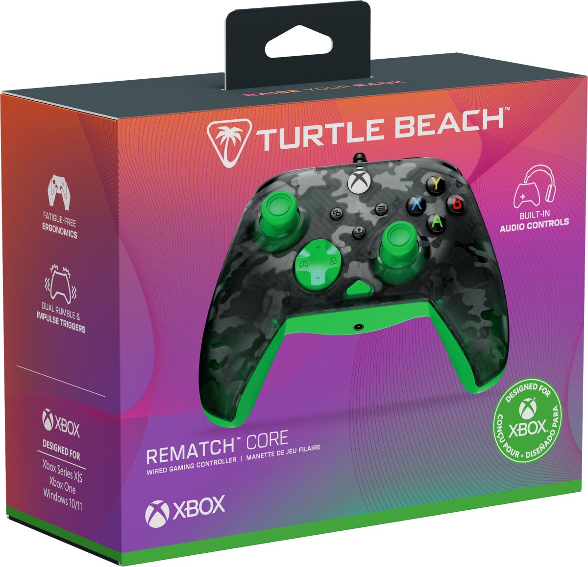 Turtle Beach Rematch Core - Bedrade Controller - PC, Xbox Series X|S, Xbox One - Ghost Camo - Black/Green thumbnail 4