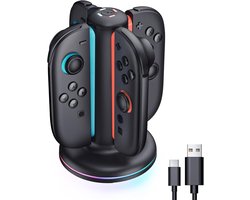 PlayCool Quad Charger voor Nintendo Switch 2 – Oplaadstation voor 4 Joy-Con Controllers met RGB-verlichting en LED-indicator