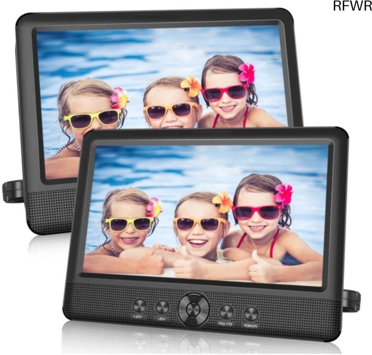 RFWR® Draagbare 10 inch Dual DVD-speler met USB en SD/MMC Poorten