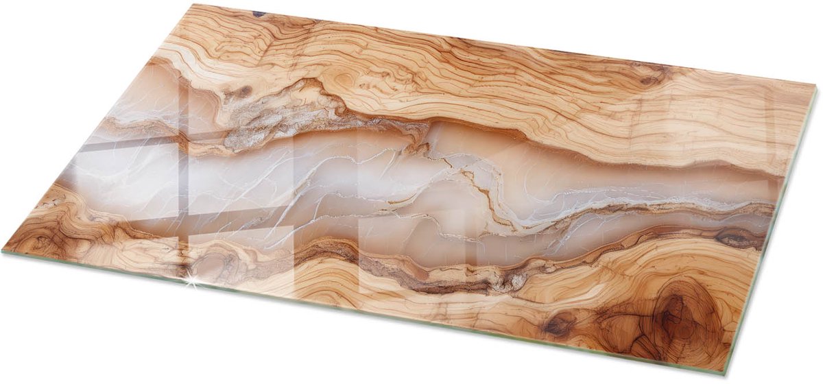 Tulup Tafelblad Glas - Natuurlijk Hout Met Hars Veiligheidsglas - 120 cm x 60 cm - Beige Gehard Glas - Rechthoekig Tafelblad Glas - Glazen Tafelblad voor Tuin of Terrastafels - Glazen Plaat