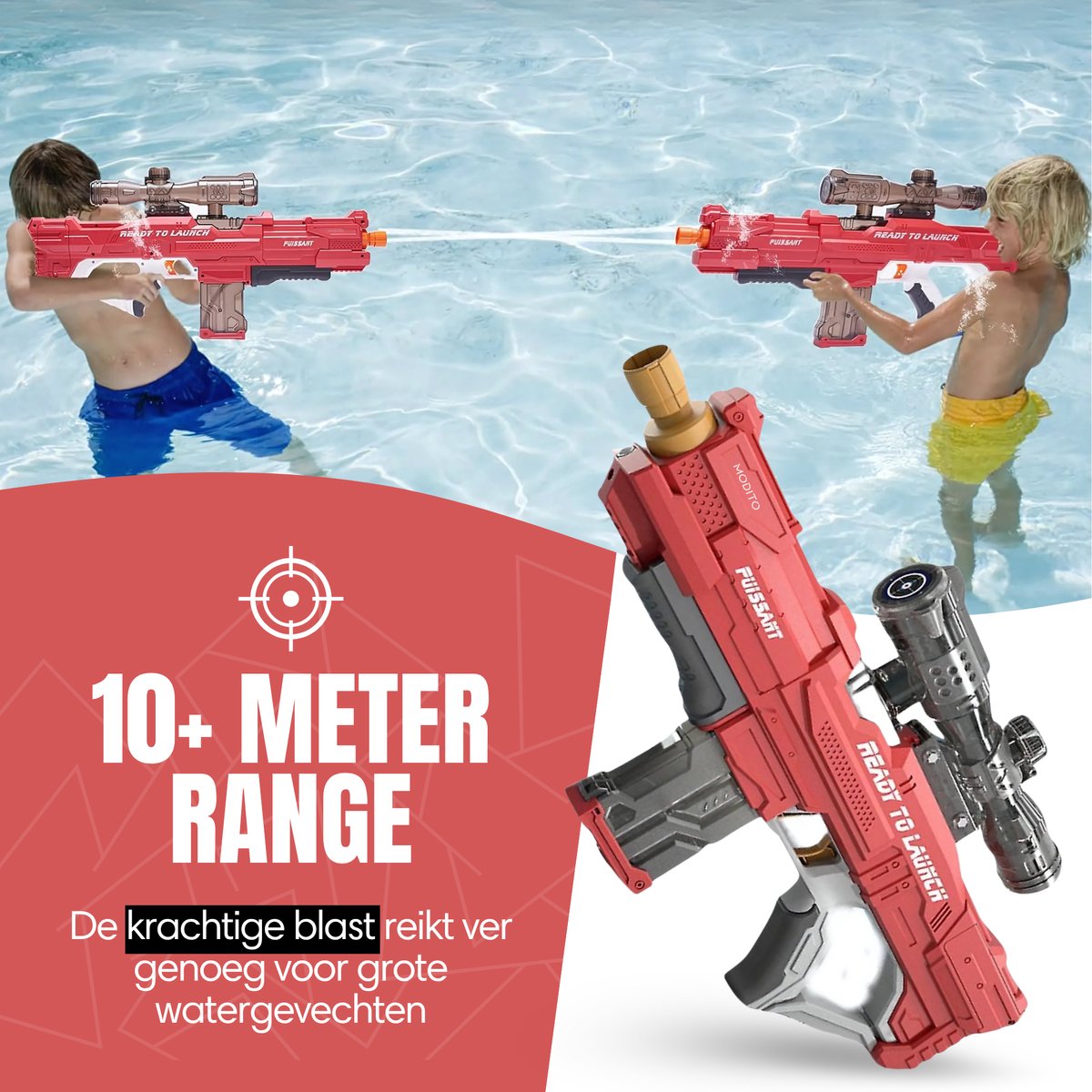 Modito Automatisch Waterpistool met Vizier Rood - Elektrisch Waterpistool - Watergeweer - Super Soaker - Watergun - Buitenspeelgoed — afbeelding 4