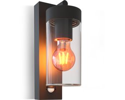 Calex Wandlamp Perugia Inclusief lichtbron - E27 - IP44 Spatwaterdicht - Zwart - Bewegingssensor - Aluminium - Industrieel - Modern - Complete wandlamp