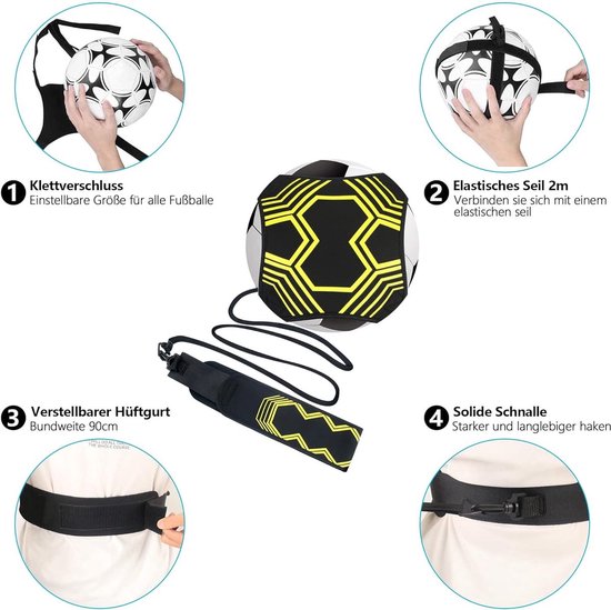Voetbal Trainingsset - Balcontrole Trainer - Vaardigheden Verbeteren - Verstelbaar Elastisch Touw - Ballen 3 4 5 - Zwart — afbeelding 2