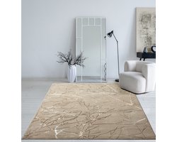 the carpet Mila – Modern vloerkleed met takkenmotief en glansstructuur, geschikt voor woonkamer en hal, beige met bruin takken, 140 x 200 cm