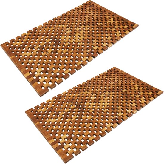 Deuba Badmat – FSC®-gecertifieerd Blokjespatroon 80x50cm - Acaciahout