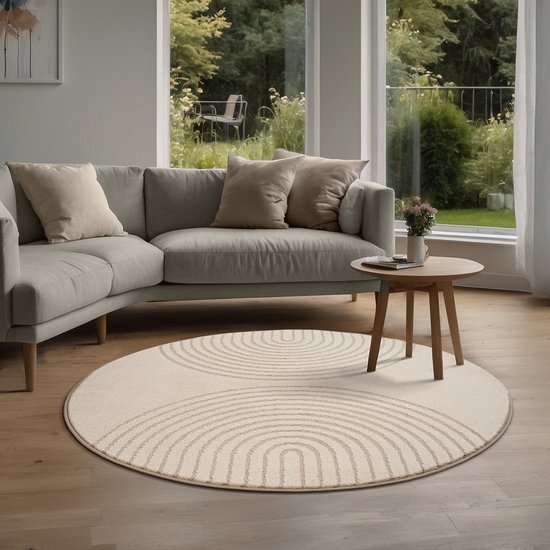 the carpet Elisa – zacht hoogpolig woonkamer vloerkleed, modern design tapijt met geometrisch patroon, beige, 120 cm rond