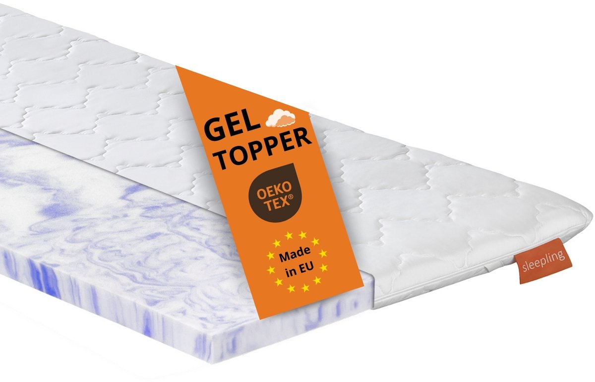 sleepling 180 x 200 cm Gel-topper | orthopedische topmatras van gelschuim | Made in EU | afneembare hoes van microvezel, wasbaar op 60 graden | 180 x 200 x 6 cm | wit