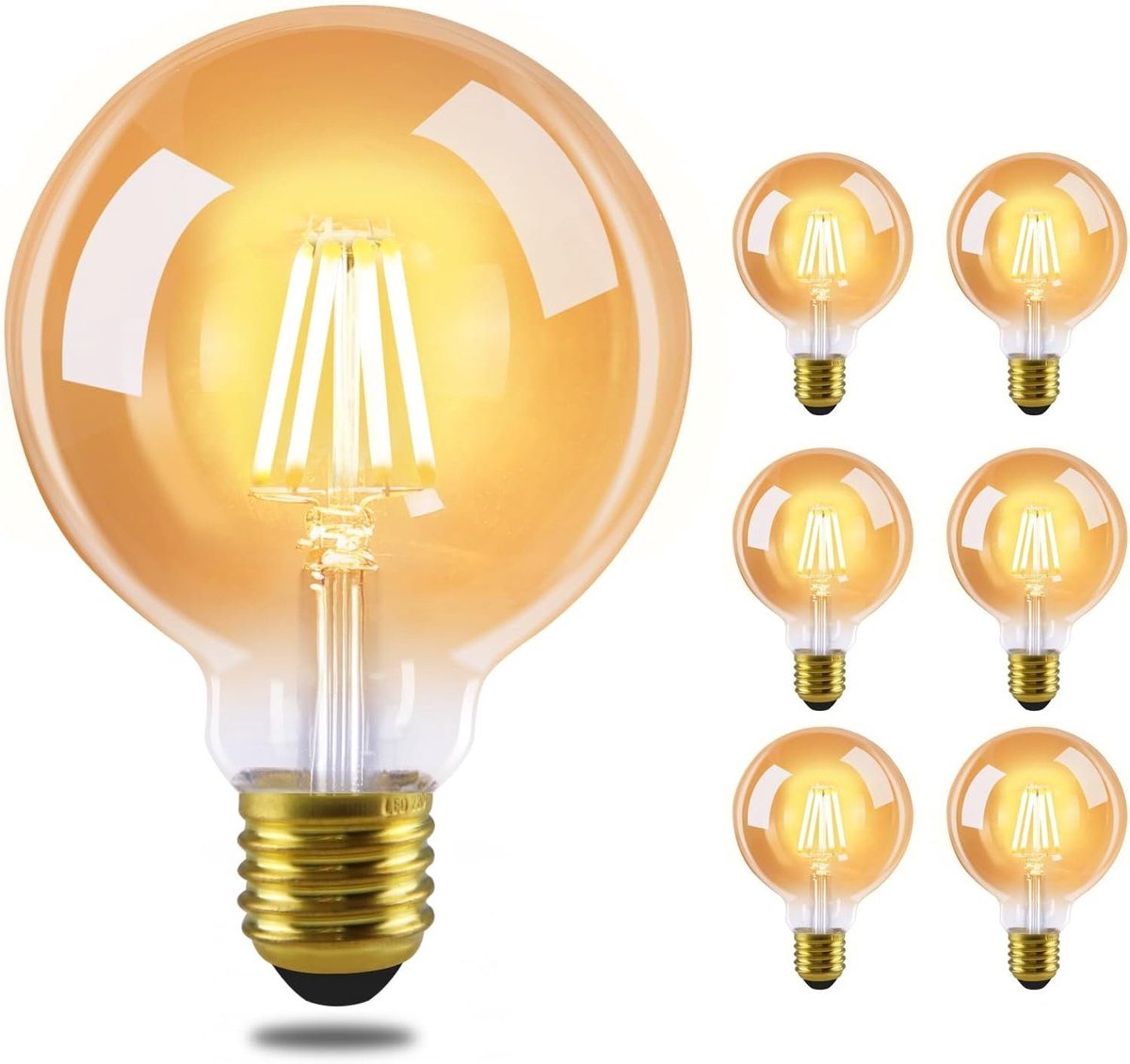 NETTLIFE G95 LED - LED Lampen - Amber - E27 Lichtborn - Filament lamp - 2700K Warm Wit Licht - 4W - Energiebesparende lamp - Vintage Gloeilamp - 6 Stuks