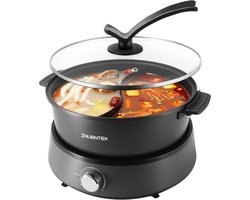 Inventex Hotpot – 2 vakken – Elektrische Fonduepan – 4.6 Liter – Automatische Temperatuur - Anti-baklaag - Zwart - PFAS vrij - Shabu Shabu