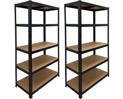 ERRO Opbergrekken - Stellingkast zwart metaal - Gegalvaniseerd - 875 kg draagkracht - Monteren zonder schroeven - 180x90x40cm - 2 stuks