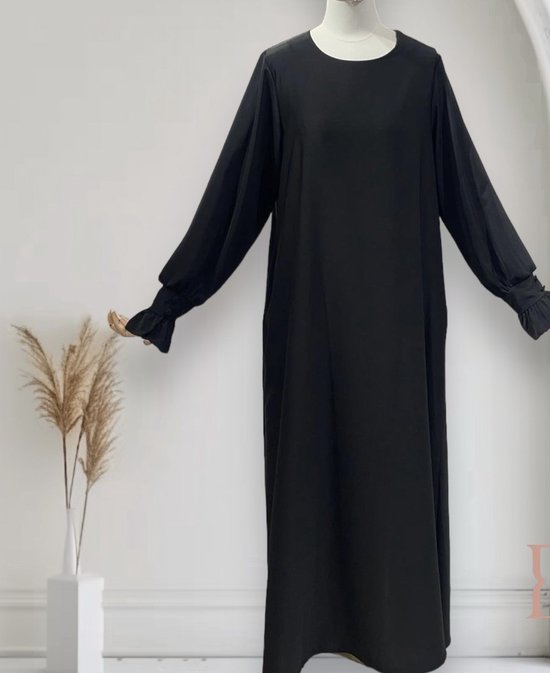 Zwarte Jurk Dames Lang Dames Lange Jurk Zwart- Jurk L/XL- Mouwen