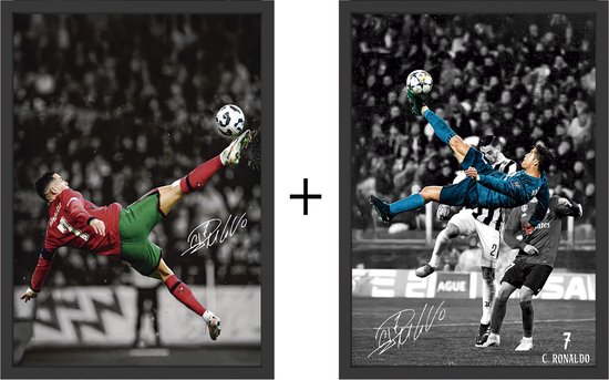Set van 2 Cristiano Ronaldo Posters – Omhaal voor Portugal – 23x33 cm met Zwarte Lijst – CR7 Decoratie