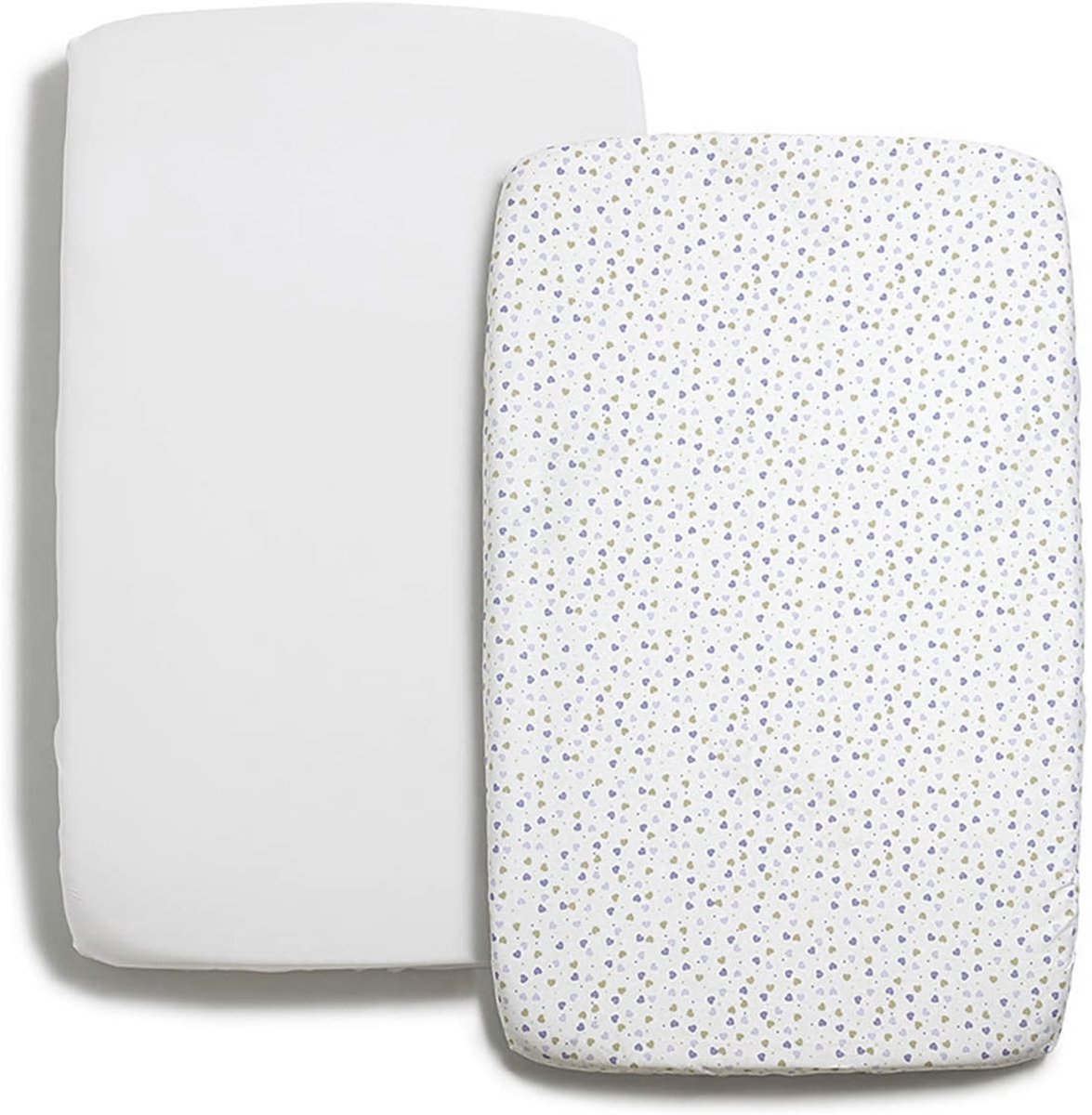 1x matras protector | 2x Hoeslakens 100% Katoen 1x wit hoeslaken 1x Wit met Goud met Blauwe hartjes