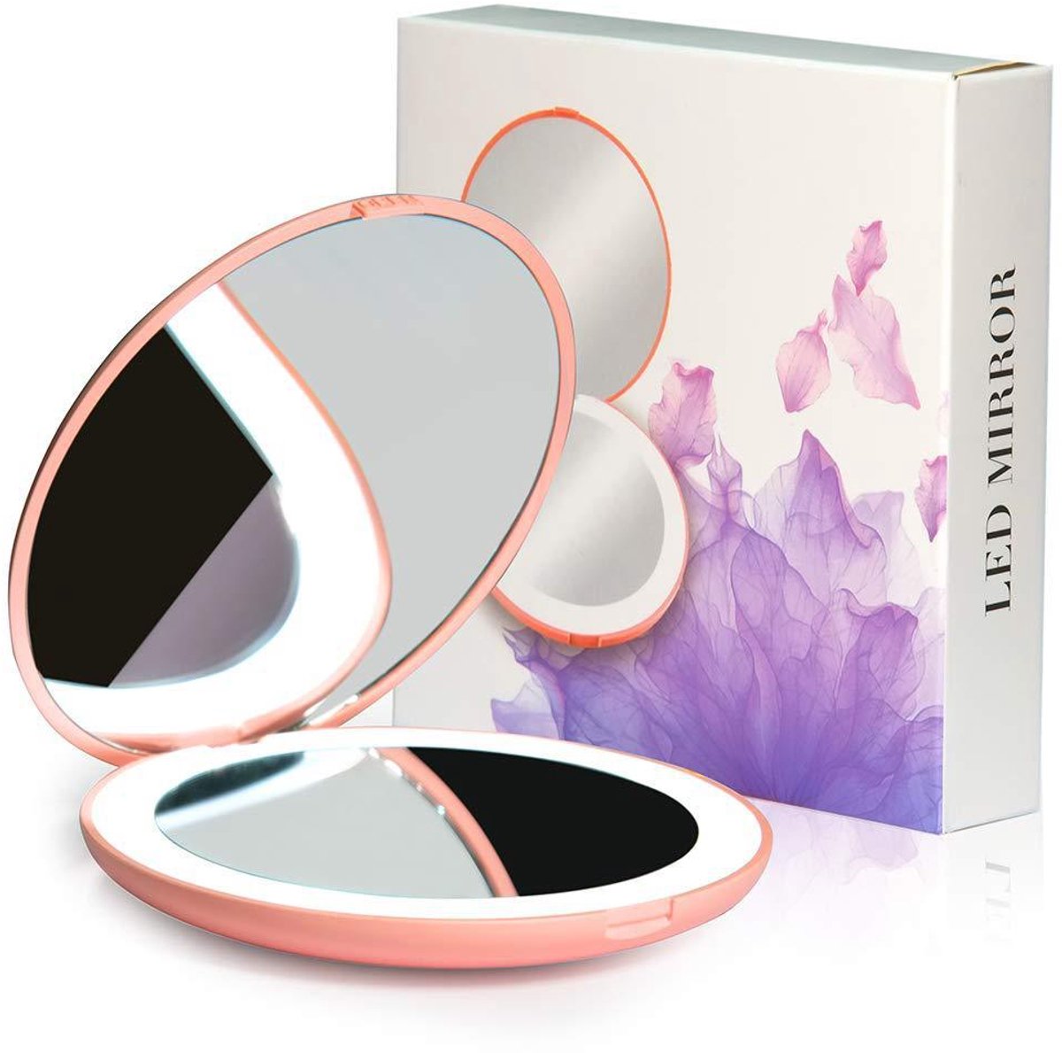 Compacte Spiegel, 1X/10X Vergrootsspiegel met Lichte Kleine Reis Make-up Spiegel Draagbare LED Zakspiegel voor Handtas Purse