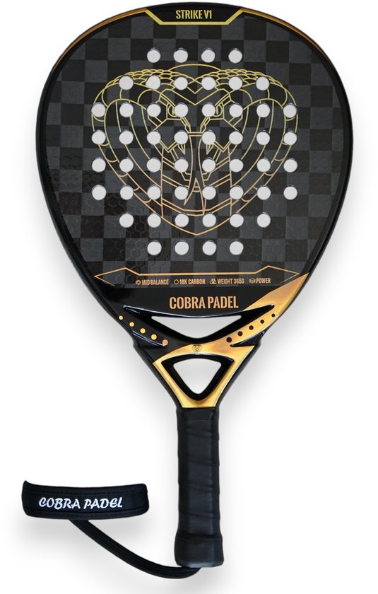 Strike Rackets Padel Cobra Padel Strike V1 - Padelracket - Druppelvorm - 18K Carbon 365g ...
