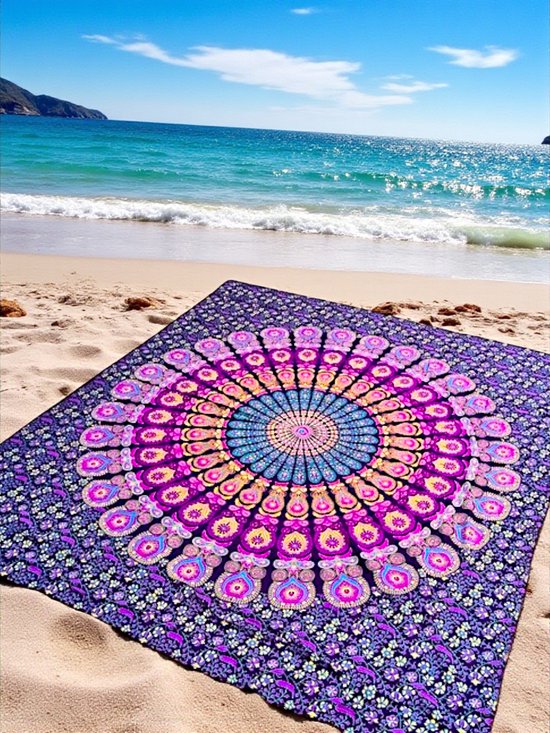 XXL strandlaken - 100% duurzaam katoen - Extra groot strandkleed - mandala stranddoek - XXL strandkleed - Paars/roze/gee/Bordeaux - Yoga kleed - wandkleed - Zomer laken - dunne sprei katoen