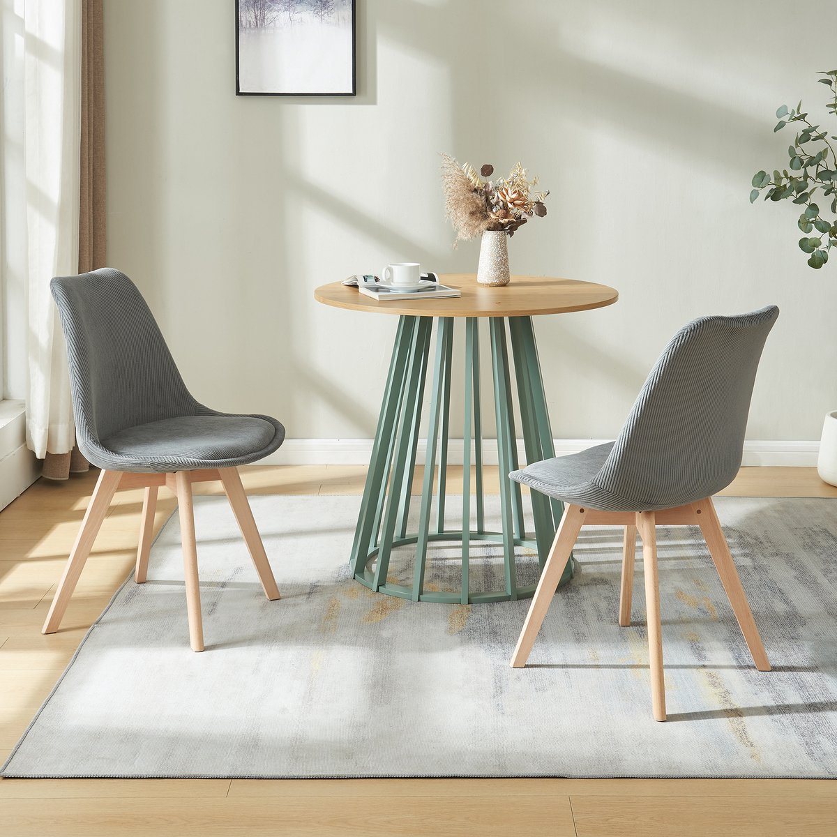 Eetkamerstoelen Fläten set van 4 stuks corduroy grijs en naturel [en.casa]