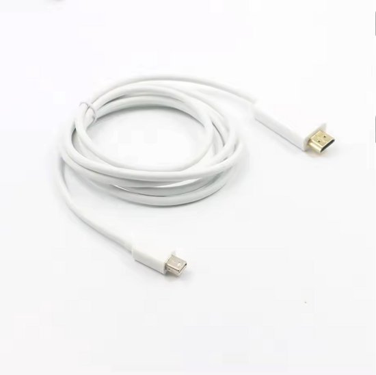 Witte Mini DisplayPort naar HDMI kabel met vergulde connectoren.