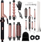 Sansbeauté® 6 in 1 Krultang met Klem - Keramische Haarkruller - 13mm tot 38mm - Föhnborstel Kort Haar - Warmteborstel - Krultangen - Thermal Brush - Haarstyler - Krulborstel 5 in 1