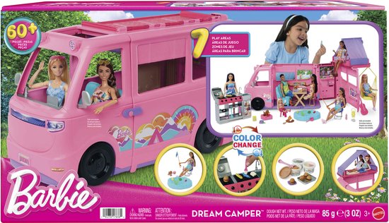 Barbie Droomcamper - Speelset met daktent, barbecue en meer dan 60 accessoires