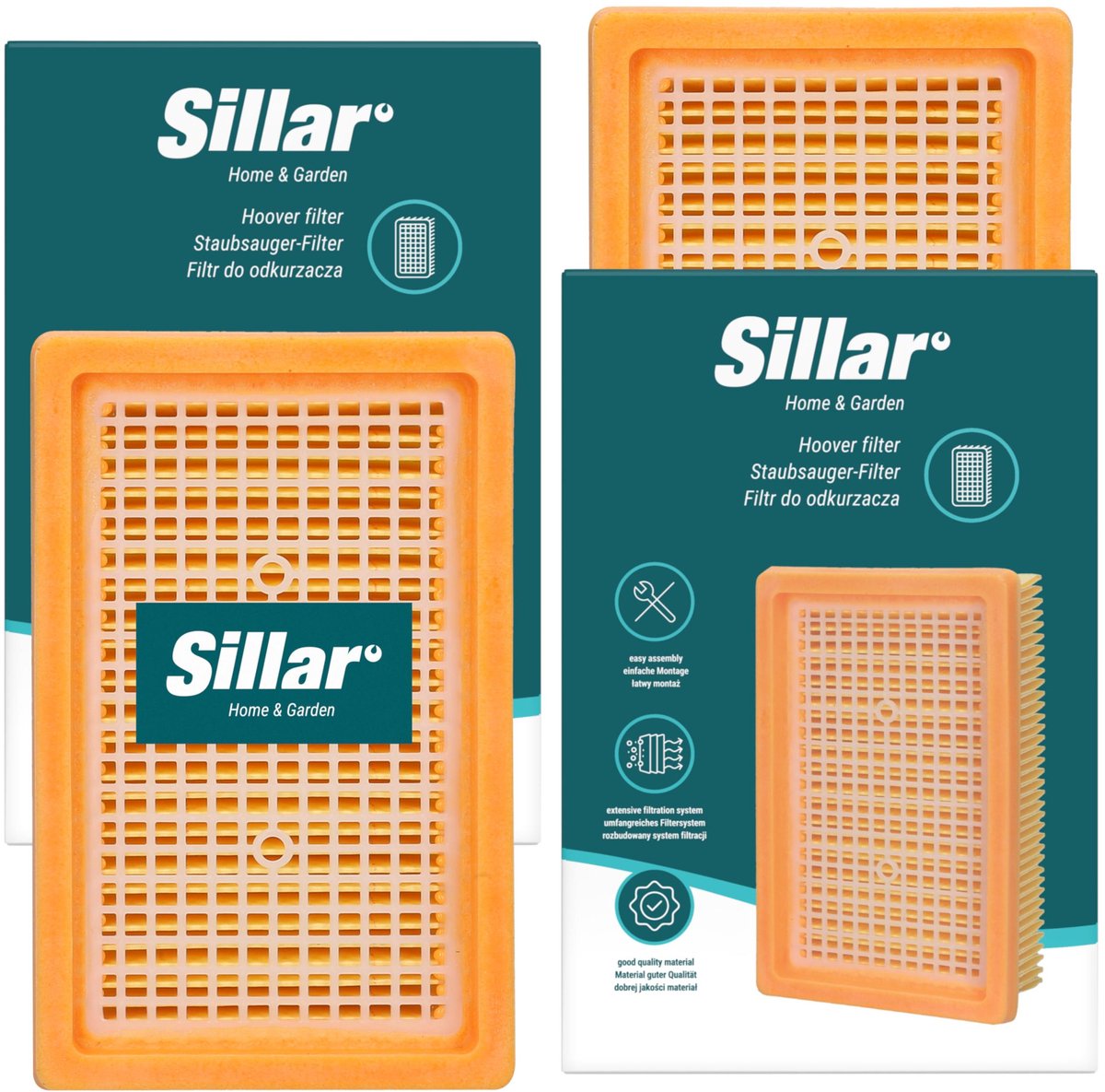 Sillar, stofzuigerfilter, uitlaat, HEPA, geschikt met Karcher WD4, WD5, WD6, MV4, MV5, MV6 stofzuigers, vervanging voor filters 2.863-006.0, 2.863-005.0, 16x10.2x5 cm, 2 stuks