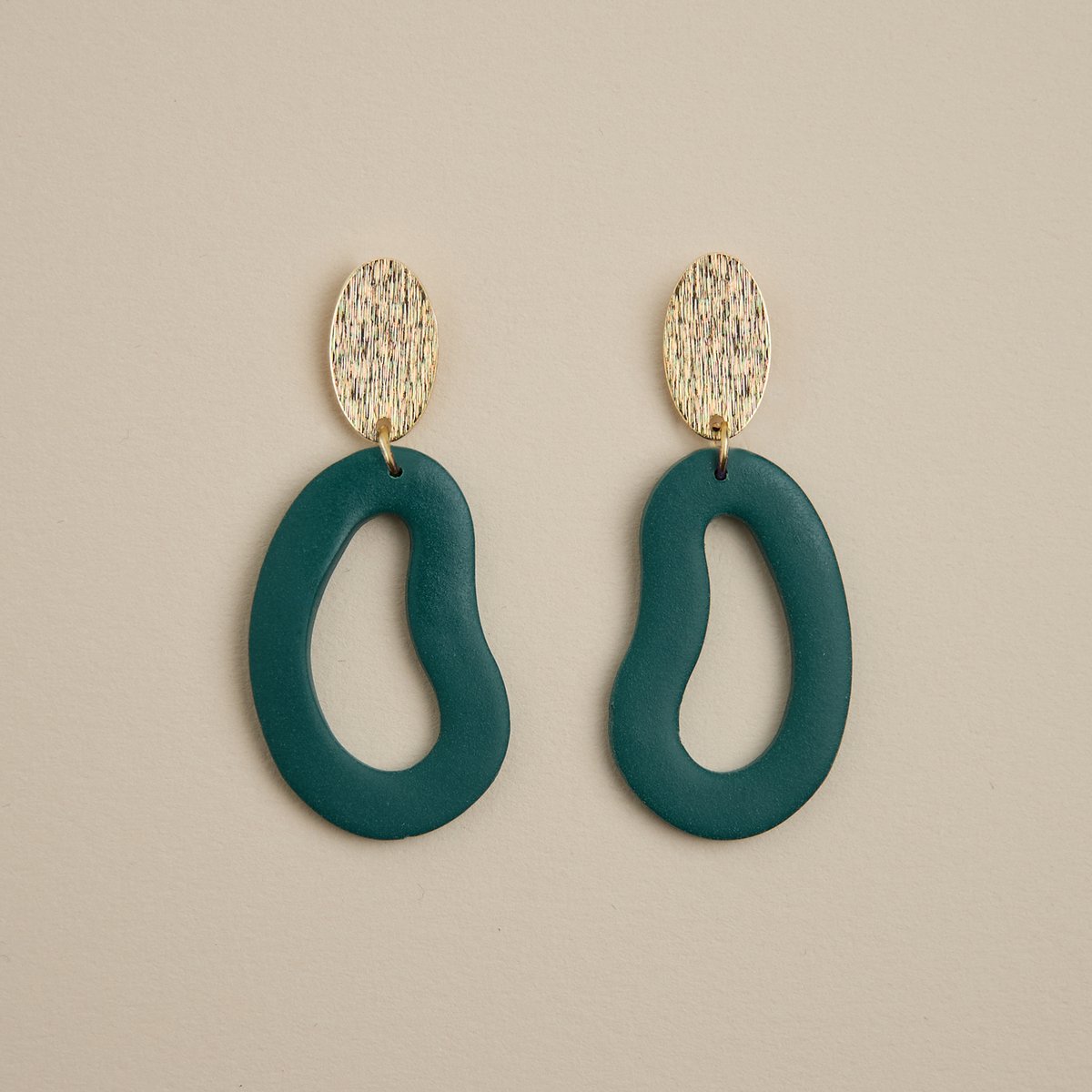 Goud oorbellen -LYHO Sieraden -4.5 cm -Goud oorbellen / Donkergroen -Maria earrings -roestvrij staal -Waterdicht -Nikkel vrij -Kerst cadeau -Sinterklaas cadeau -Valentin -Moederdag -Handgemaakte oorbellen van klei
