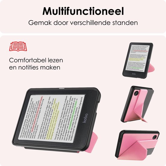 Hoes Geschikt voor Kobo Clara Colour Hoesje Bookcase Cover Book Case Hoes Sleepcover Trifold Met Screenprotector - Roze van Duxducis — afbeelding 3