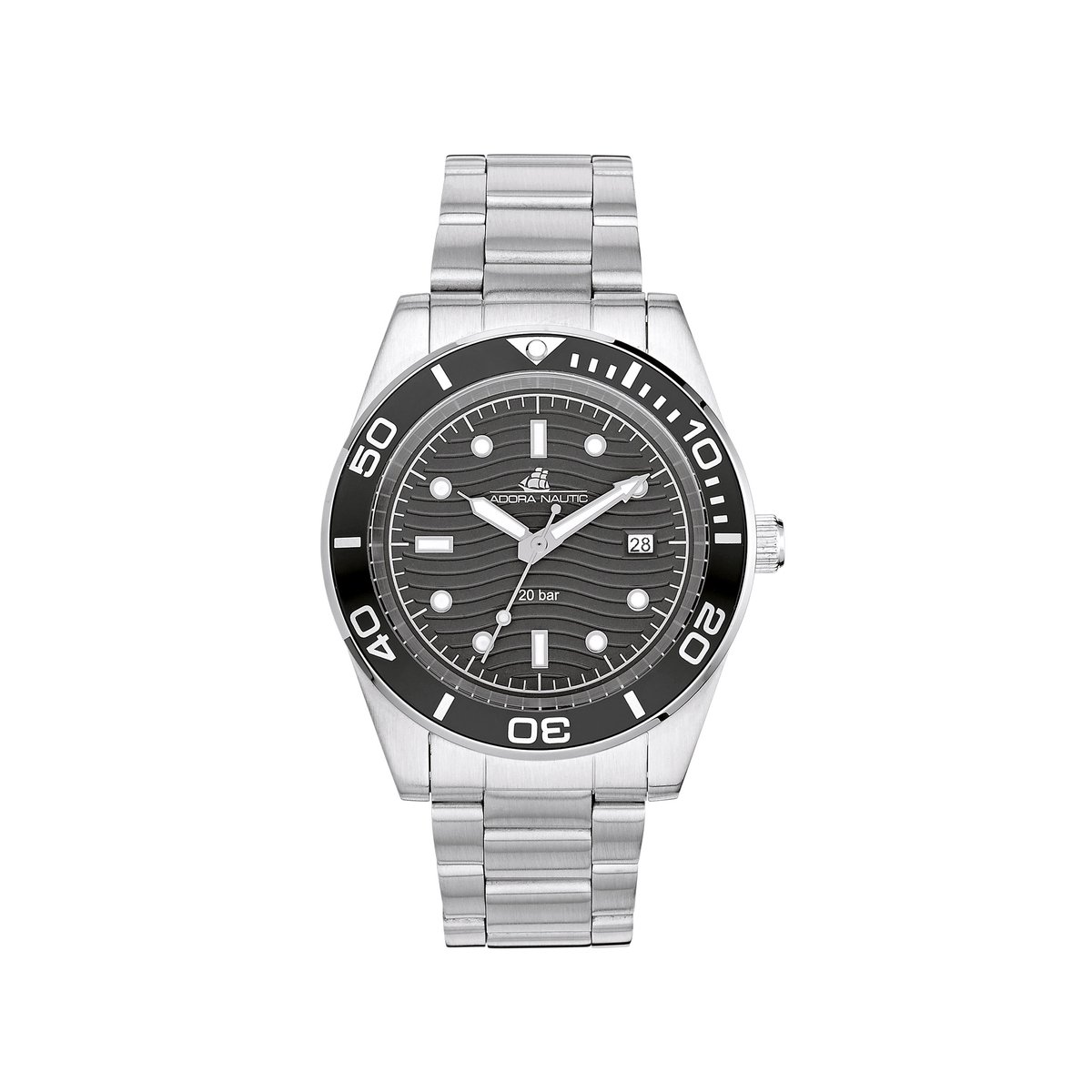 20 ATM Waterdicht Herenhorloge - Adora Nautic - Ø40 mm - Edelstaal - Quarts - Datum - Geschroefde Kroon - Faltsluiting