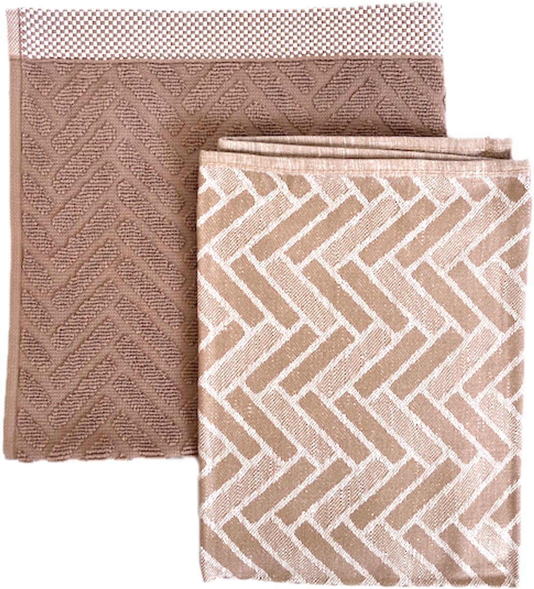 Kracht Bricks - theedoek en keukendoek set - beige - bakstenen - visgraat