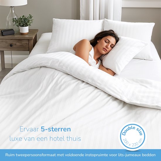 Decoware Dekbedovertrek Set - Beddengoed met kussensloop - Microvezel Dekbed Overtrek Hotelstreep Wit - Tweepersoons Overtrek - Vier Seizoenen - 200x200 cm - Twee keer kussensloop 60 x 70 cm van Merkloos — afbeelding 4